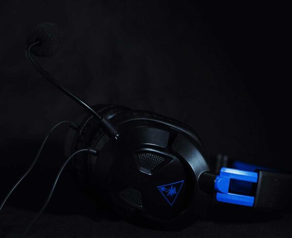 Gaming headset in the dark with blue accents