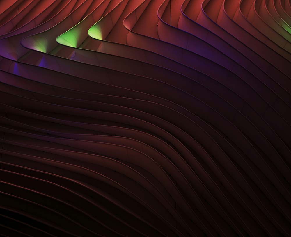 Red wavy texture with green light coming through waves