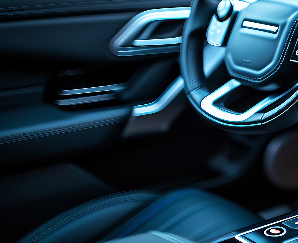 interior of car, black leather seats