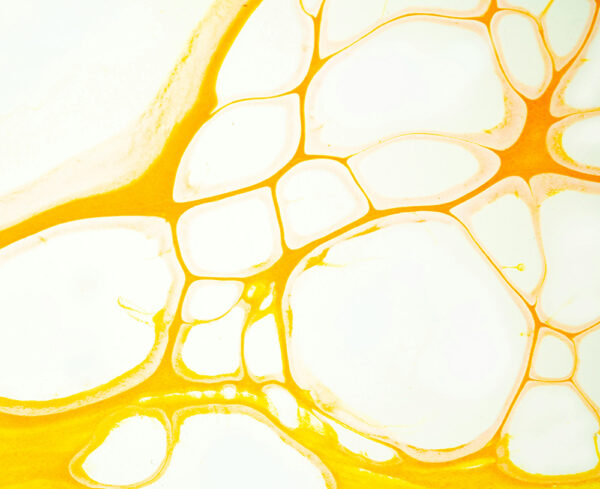 yellow and white liquid separating creating wholes between the elements